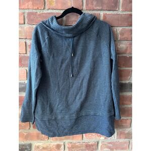 J. Jill Shirt Indigo Funnel Neck Drawstring Top Long Sleeve Blue Size Medium